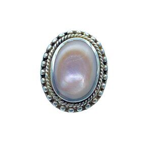 Vintage Sterling Silver 925 Mother Of Pearl Ring Size 5.75 Signed CFJ Statement